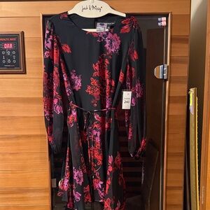 Harper Black Dress with Red and Pink Floral Design